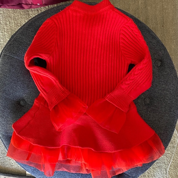 Charming Red Knit Sweater Dress Ruffle Skirt. Size 3-4 - Picture 8 of 11